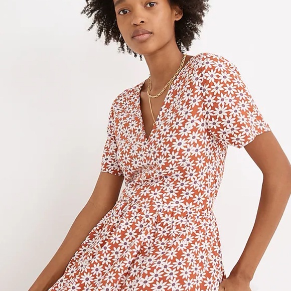 Madewell Clara Midi Dress Falling Daisies Small Russet Burnt Orange - Picture 16 of 16